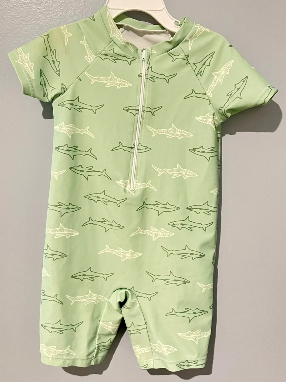 Shein Swim | Toddler Swim | 2-3T | Green Shark Print Kids Rashguard Sunsuit